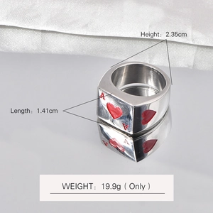 Macro view of Ace of Hearts poker ring with 2.35cm height and polished steel finish