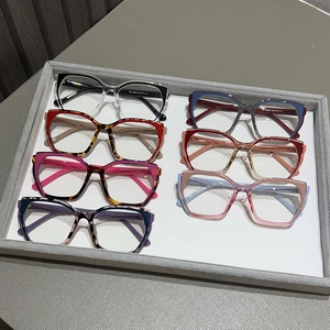 Detailed display of TR90 cat-eye blue light blocking glasses in multiple stylish colors