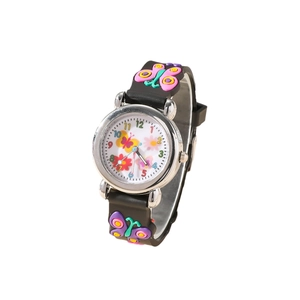 Children's quartz watch with 3D butterfly silicone strap and colorful floral dial face