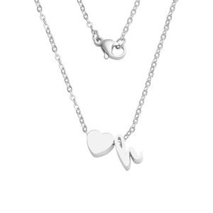 Polished silver heart pendant with lowercase letter h charm on stainless steel chain