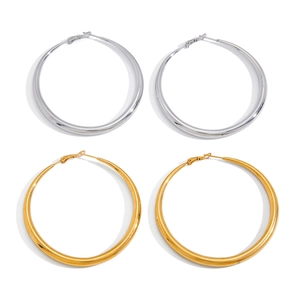 Classic 18K gold and silver stainless steel polished hoop earrings set for women