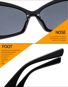 Detail of ergonomic nose pads and comfortable temple tips of black butterfly sunglasses