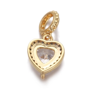 Detailed view of a gold-plated heart pendant with sparkling cubic zirconia stone