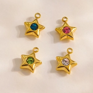 Polished 14K gold stainless steel star pendants with colorful inset rhinestones