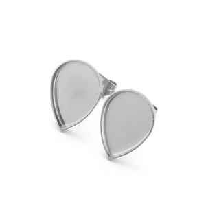 Polished silver stainless steel teardrop stud earring components for DIY jewelry making