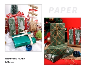 Detail van kerstcadeaus verpakt in feestelijk groen dennen- en ruitjespapier