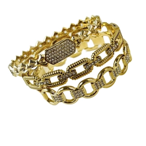Three-piece gold-plated stainless steel chain bracelet set with sparkling rhinestones