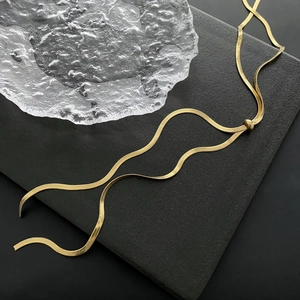 Titanium Steel Herringbone Snake Chain Necklace Long Adjustable Slider Bead Minimalist Sweater Chain For Women