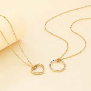 Collana Con Pendente A Cuore Tondo In Acciaio Inossidabile Cavo Con Zirconia Cubica Placcato Oro Gioielli Per Donna