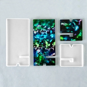 DIY resin silicone mold set for simple rectangular mobile phone stands in white finish