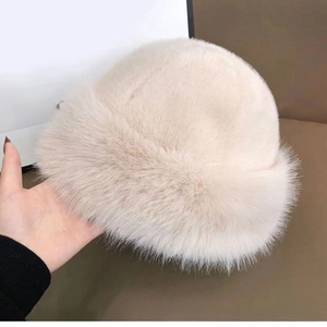 Detailed view of the soft faux fur texture and thick lining of the winter bucket hat