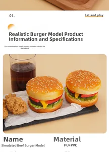 Nahaufnahme realistischer Burger-Modelle aus PU und PVC mit Salat und Käse