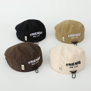 Kids Beret Hat Cotton Polyester Retro Painter Style Letter Embroidery Adjustable Drawstring For Toddlers Boys Girls