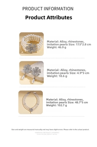 Detailed view of baroque pearl jewelry set with crystal flower charms and layered chains