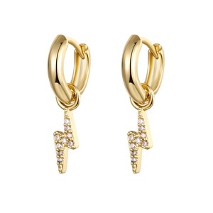 Elegant gold-tone lightning bolt drop earrings with sparkling white cubic zirconia stones