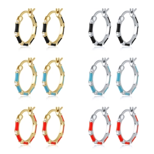 Bamboo Joint Enamel Hoop Earrings With 925 Sterling Silver Earring Post Retro Copper Rhinestone Earrings For Women Fashion Jewelry