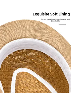 Detailed macro view of the inner lining and white cotton sweatband of a straw hat
