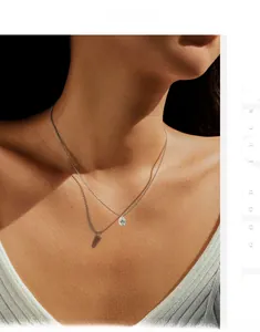 Close-up of S925 sterling silver necklace featuring a sparkling round moissanite pendant