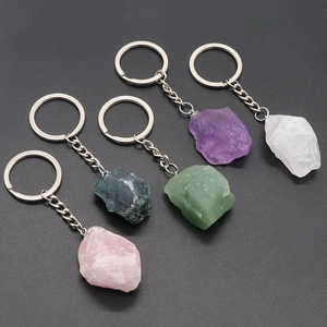 Set of 5 natural crystal stone keychains in rose quartz, amethyst and aventurine