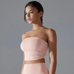 Pink ruched yoga sports bra top and high waist leggings fitness set for women