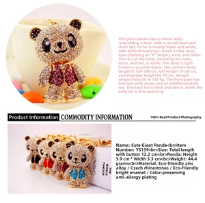 Detail of cute panda charm with sparkling rhinestones and colorful enamel finish