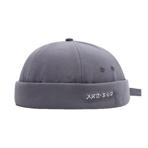 Dark gray canvas brimless docker cap featuring Russian hip-hop embroidery on side
