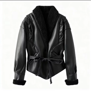 Veste En Similicuir Vintage Pour Femme Avec Garniture En Similicuir Ceinturée Détail Lacé À L'épaule Hiver