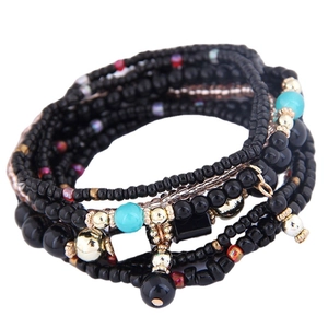 Bohemian multi-layer seed bead bracelet with turquoise and gold metal accents