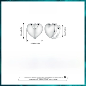 Detailed specs of S925 sterling silver heart hoop earrings showing size 11mm and weight 2.1g