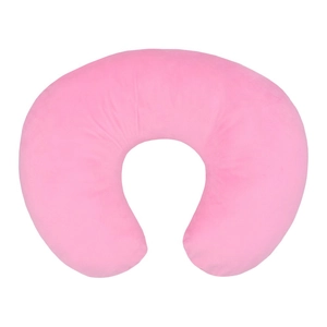 Close-up of a pink plush U-shaped nursing pillow cover with soft texture and rich filling