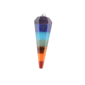 Polished hexagonal 7 chakra natural crystal stone pendulum pendant with silver metal bail