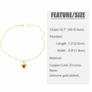Detaillierte Größentabelle für die Evil Eye Halskette mit Abmessungen und Materialangaben