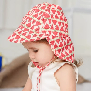 Kids watermelon print sun hat with neck protection flap and adjustable chin strap
