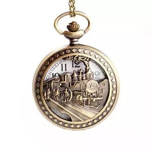 Vintage Bronze Steam Train Locomotive Design Quartz Pocket Watch Hollow Relief Alloy Pendant Necklace Watch For Women Men
