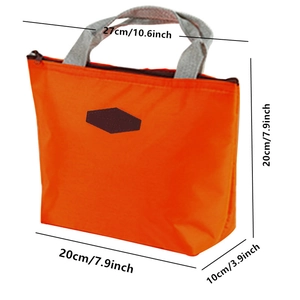 Waterproof orange thermal lunch bag with gray handles and zipper closure for picnic