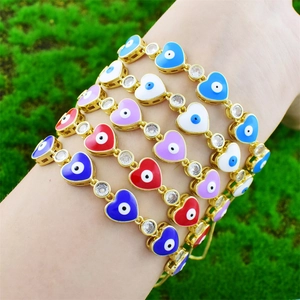 Bracciale a Cuore Malocchio in Rame Smaltato Moda Placcato Oro Zirconia Catena Box Regolabile Gioielli Per Donna