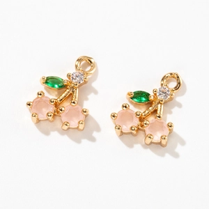 Pink cherry fruit pendants with champagne gold base for DIY jewelry making and necklaces