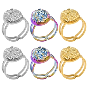 Adjustable 304 stainless steel rings with hammer textured finish in silver, gold, and aurora