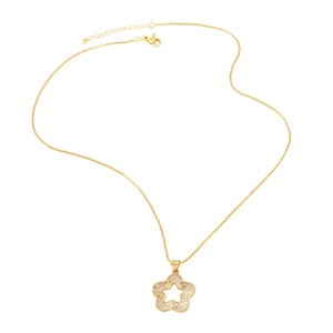Gold star pendant necklace with sparkling zircons and delicate cross chain link