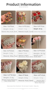 Detailed size and material specifications for pearl and floral tassel earrings styles