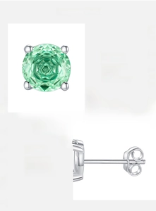 Detailed view of S925 sterling silver earring with green zircon and claw setting