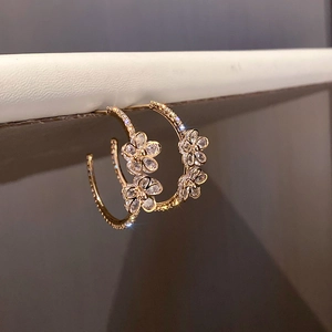 Blumen Creolen Legierung Rheinstein Schmuck Mit 925 Sterling Silber Ohrstecker Geometrische C-Form Elegant Für Damen