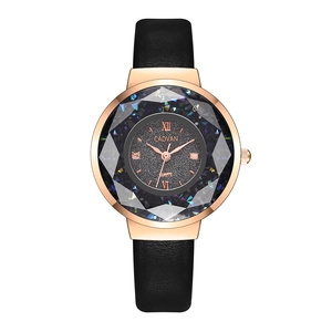Montre À Quartz Pour Femme Cadran Pailleté Ciel Étoilé Chiffres Romains Verre Facetté Bracelet En Cuir PU Élégant