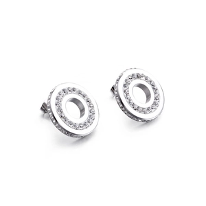 Boucles d'oreilles rondes en acier inoxydable avec cristaux brillants pour femmes