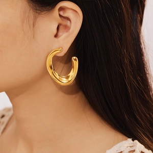 U-shaped 18k gold plated stainless steel irregular curved earrings for women