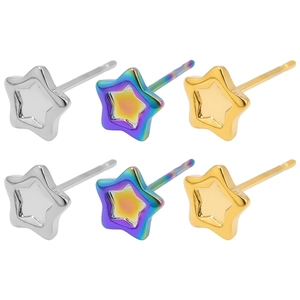 Star shaped hollow ear studs in silver, gold, and rainbow stainless steel finish