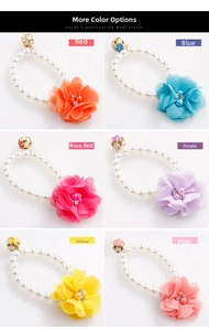 Selection of elastic pet pearl necklaces with colorful chiffon flowers and rhinestones