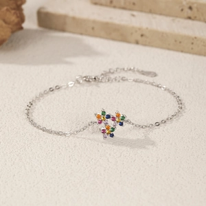 S925 sterling silver chain bracelet featuring a colorful butterfly pendant and adjustable clasp
