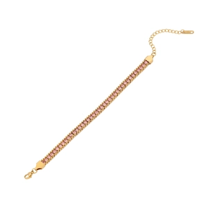 Elegant gold stainless steel bracelet featuring pink square crystals and adjustable chain