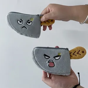 Plush chef knife coin purse featuring funny angry expressions and gray soft fabric